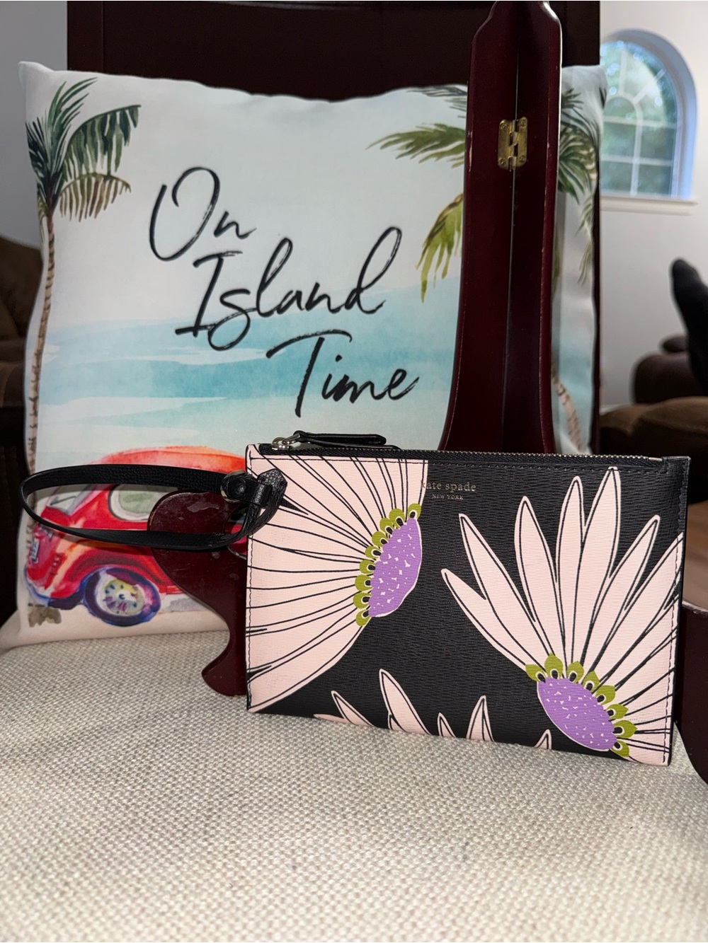 Kate Spade Spencer Falling Flowers Wristlet In Black